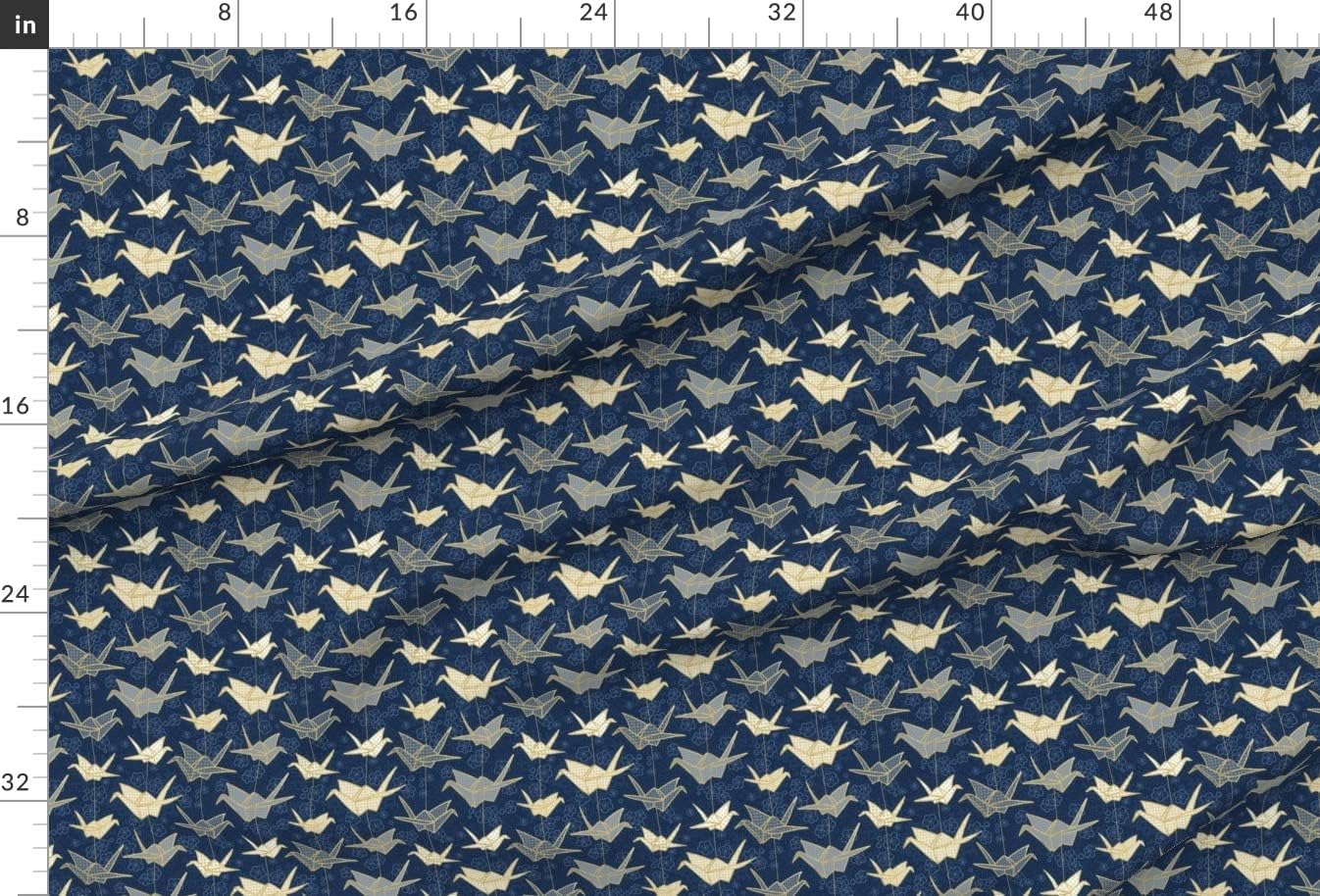 Spoonflower Fabric - Luck Cranes Small Scale Bird Blue Gold Japan Japanese Elegant Novelty Printed on Minky Fabric by The Yard - Sewing Baby Blankets Quilt Backing Plush