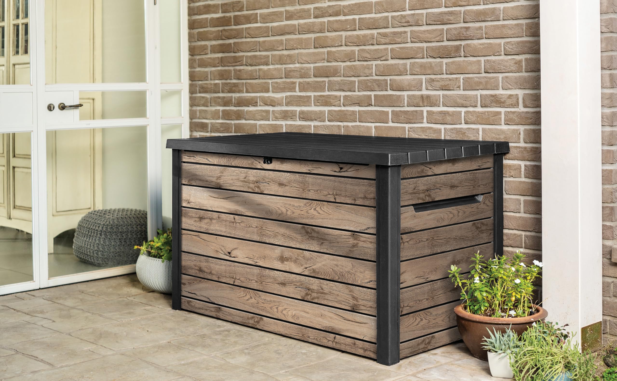 Keter Gartenbox Ontario 870L | 147x83x86 cm | Kunststoff in Holzoptik | Deckel mit Gasdruckfedern | Abschließbar