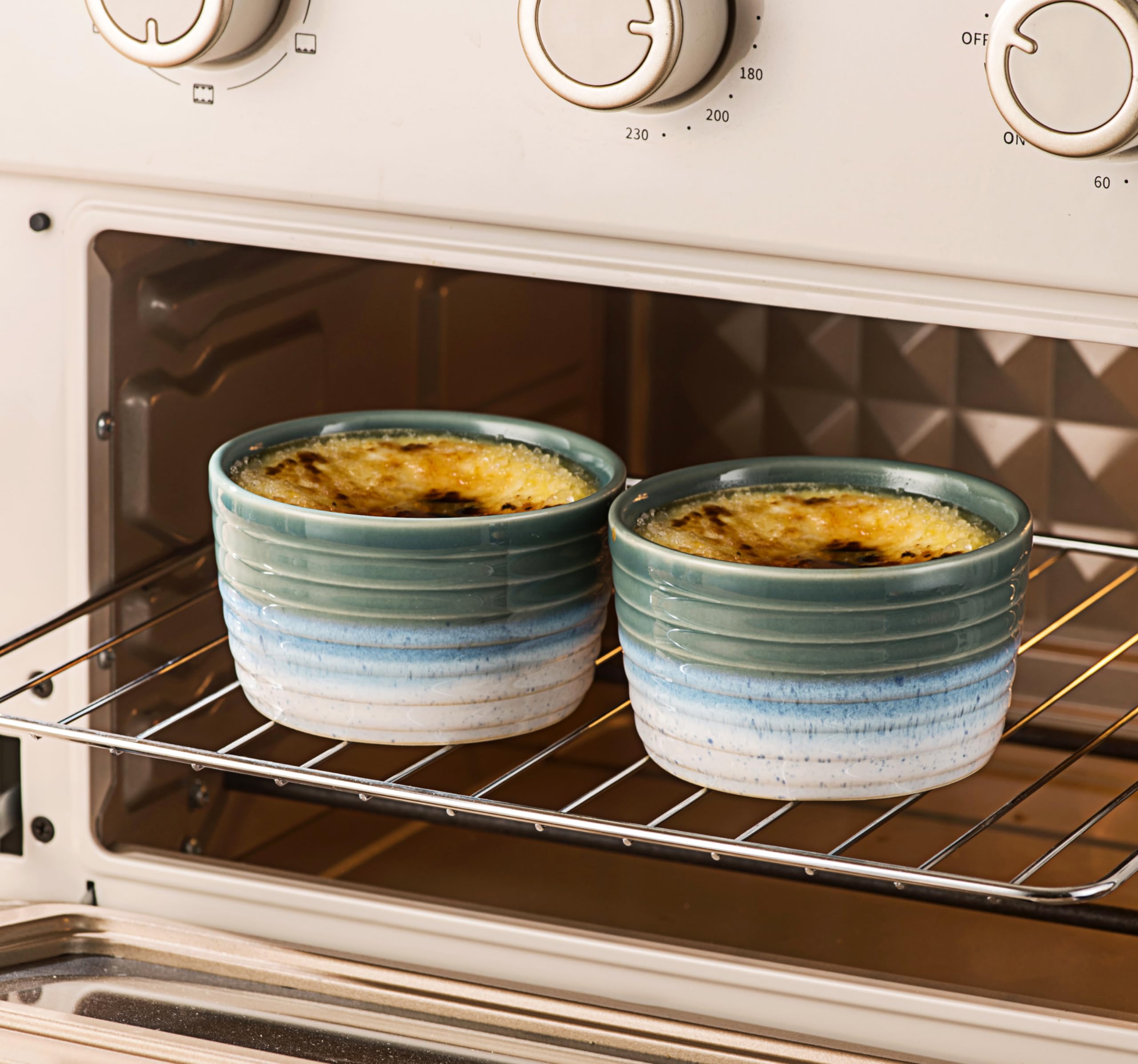 Pirottini Ceramica per Soufflé, Set di 2 Pirottini da Soufflé Grigio in Porcellana, Stampi per Muffin, Cupcake e Budini Glassa di Reazione