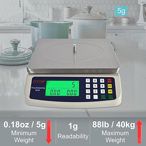 Miniatura 4 de Eosphorus Báscula comercial de alimentos 88 lb40 kg Dispositivo de pesaje digital con función de cálculo de precios para Deli Market Restaurant -