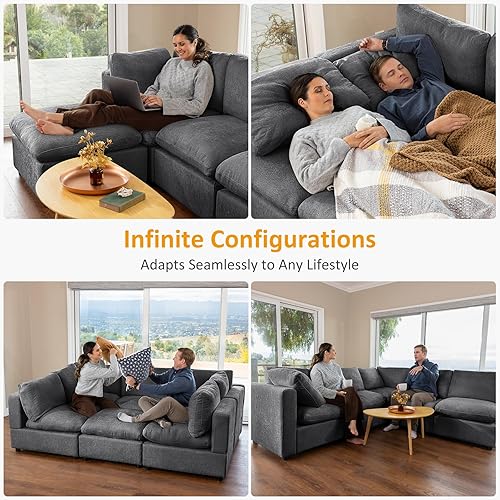 Miniatura 6 de VANOMi Sofá modular seccional, sofá convertible sofá modular con otomana, sofás seccionales para sala de estar, apartamentos pequeños