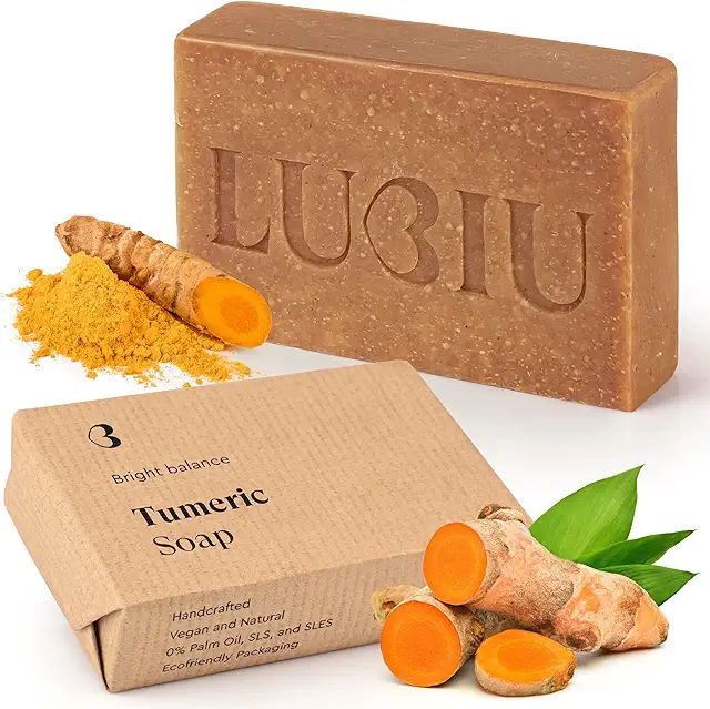 Lubiu Turmeric Soap Bar - 100g Natural Antibacterial Face & Body Soap for Acne