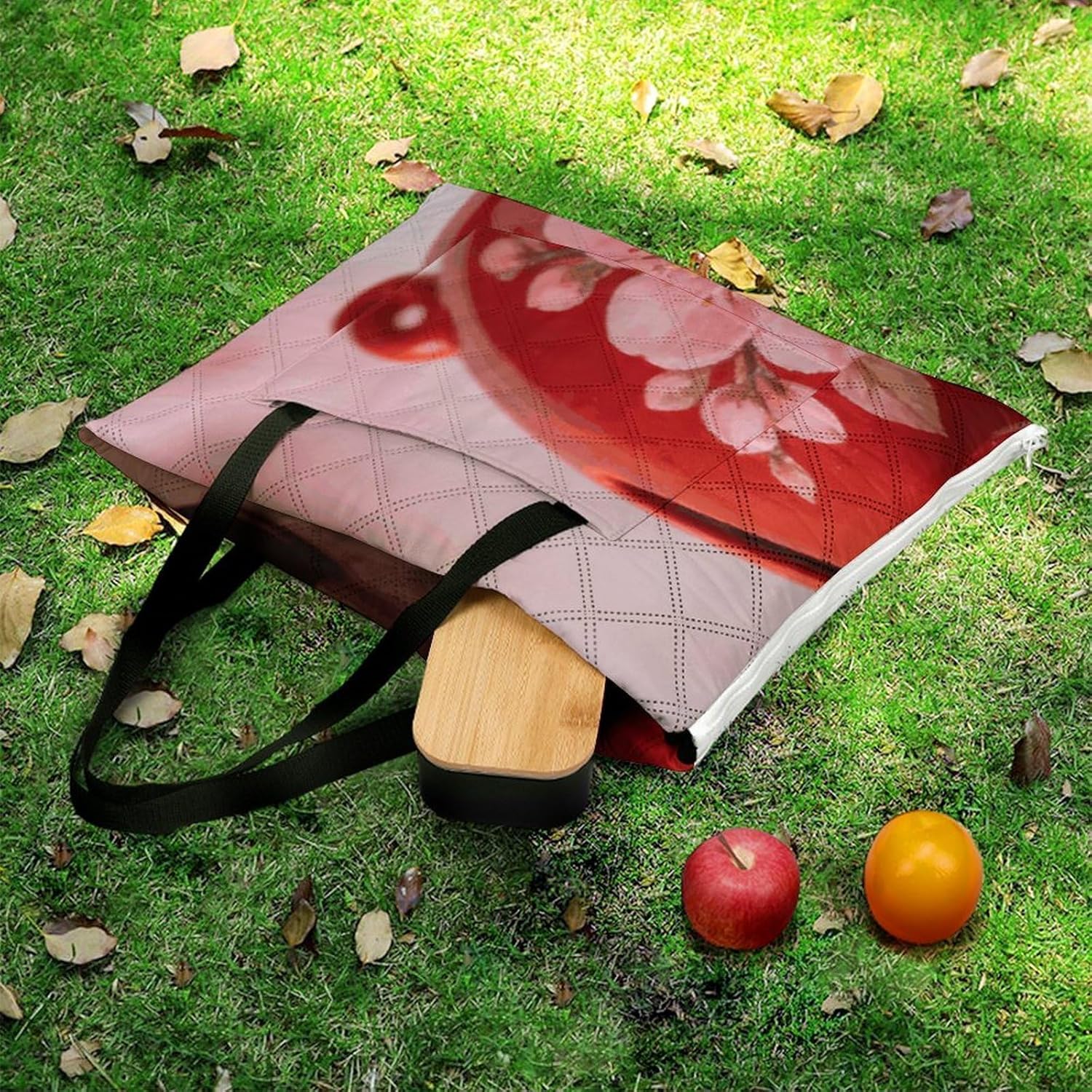 Upsdell Red Piggy Pink Peach Blossom Picnic Blanket with Zipper Water Resistant Sand Free Picnic Mat Washable Foldable Easy Carry Beach Blanket for Lawn Beach Hiking Camping