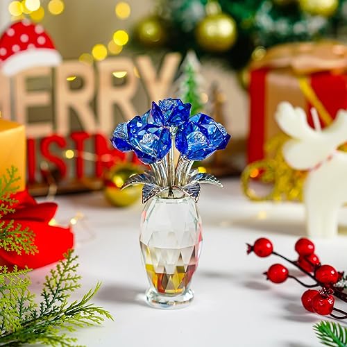 Vista 55 de H&D HYALINE & DORA Figura de flores moradas de cristal, regalos de rosas para mamá, esposa, abuela, adorno coleccionable de flores de cristal, Día