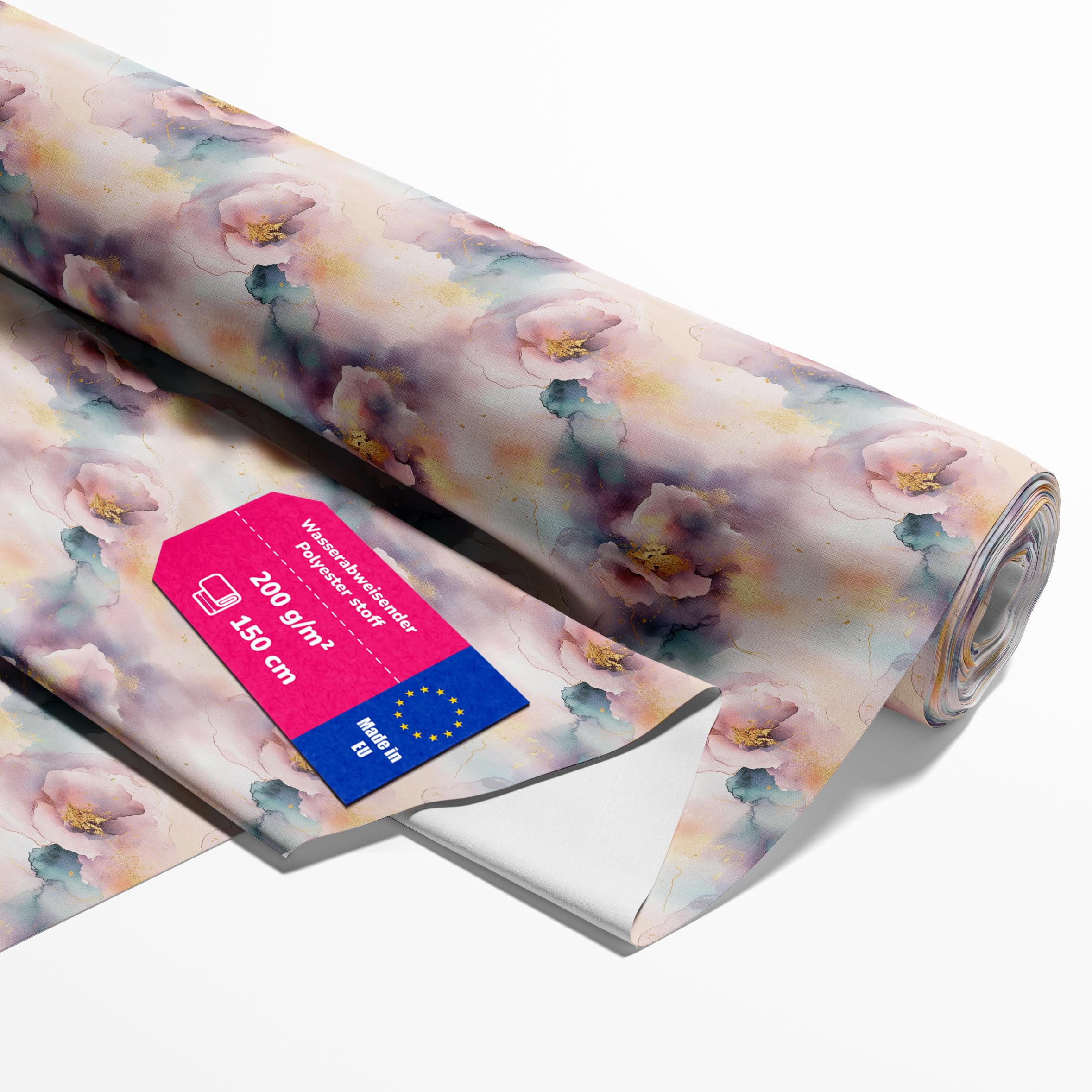 Takoy Wasserabweisender Stoff Meterware, Rosa Aquarellblumen Lulu, 5 m
