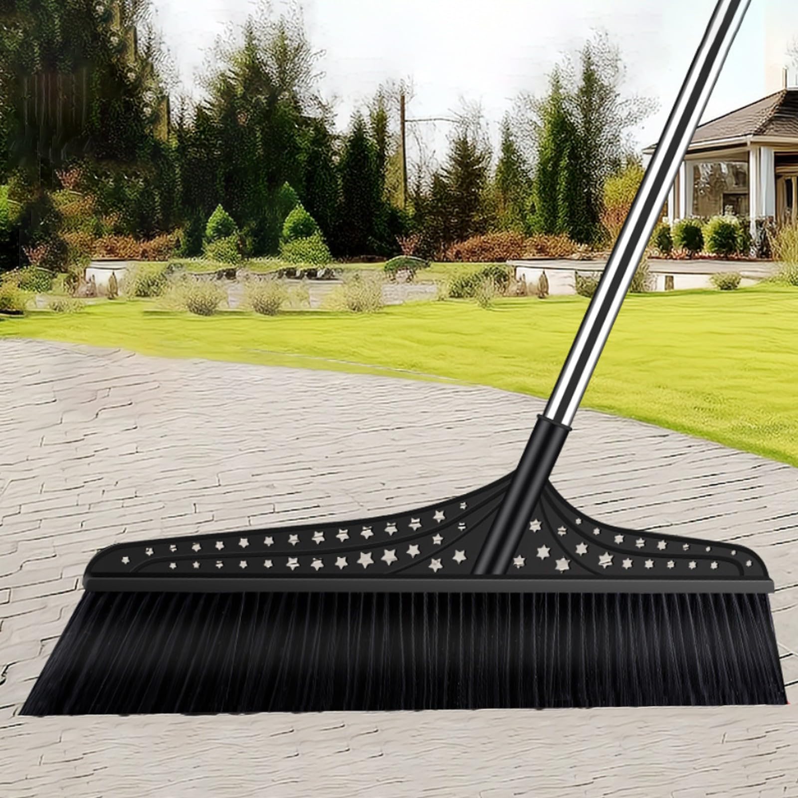 Scopa per interni, scopa angolare con setole dure e manico resistente, scopa a spinta per esterni resistente per pavimenti da cucina e garage(Black,70cm)