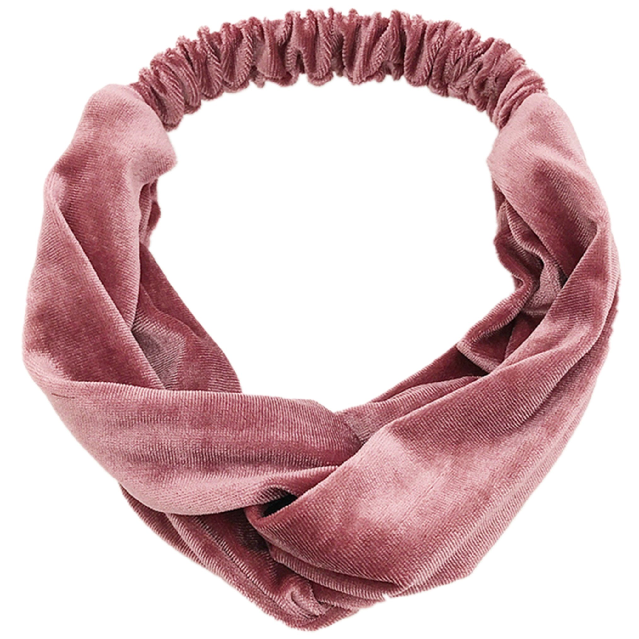 Women's Dusty Pink Generic Shimmer Velvet Twist Knot Headband Elastic Plain Turban Hairband Yoga Sport Lady (Dusty Pink)
