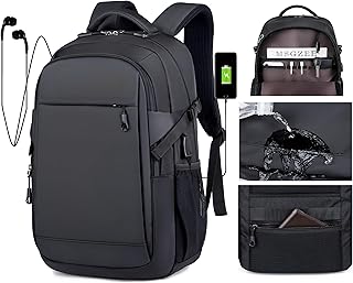 Mochila para portátil para viagens de negócios, estudo, conexão USB, portátil até 39,6 cm (15,6 polegadas), preto, proteção contra roubo, ideal para caminhadas, impermeável