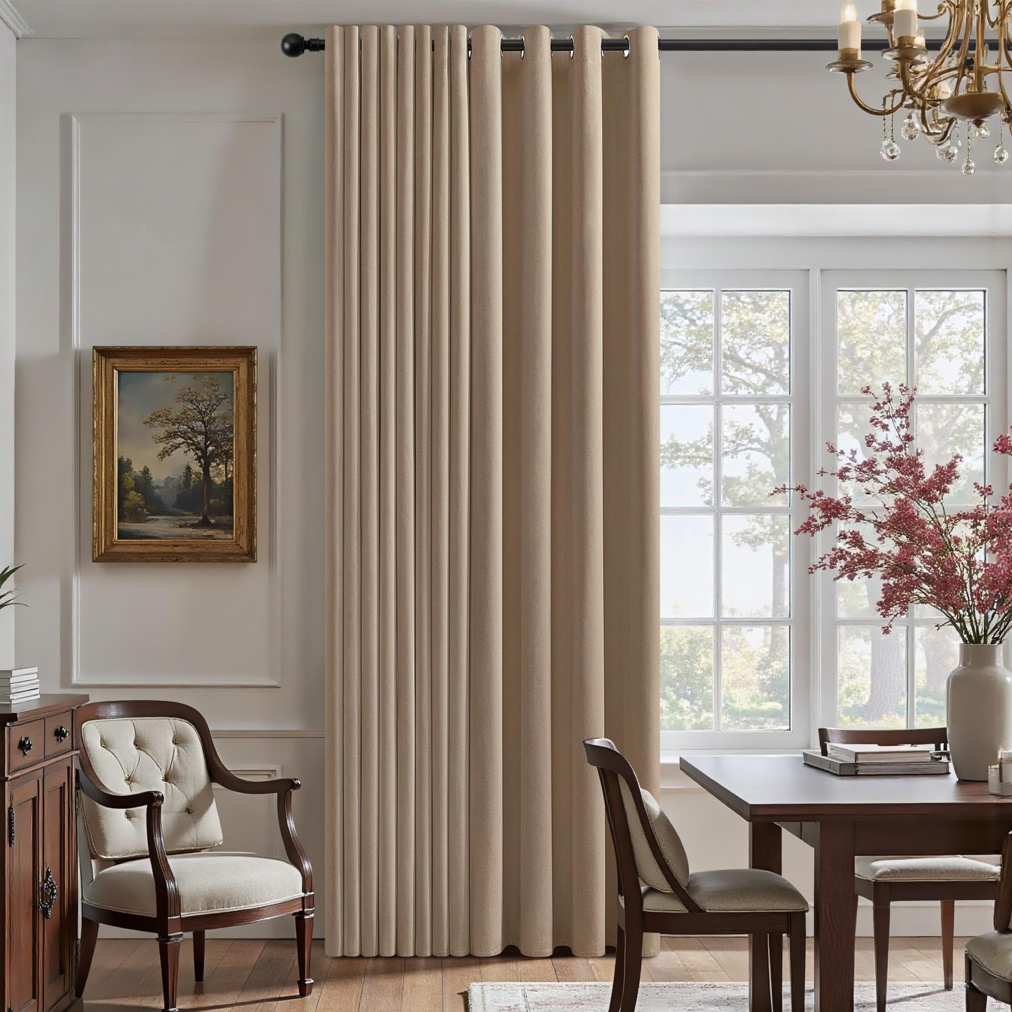 Natural Linen Blackout Curtains for Living Room 2 Panel, Premium Eyelet Curtains for Bedroom, Thermal Insulated Soundproof Window Drapes, Black Out Curtain 102 Drop, Linen Taupe, 1 Pair, 52"W x 102"L