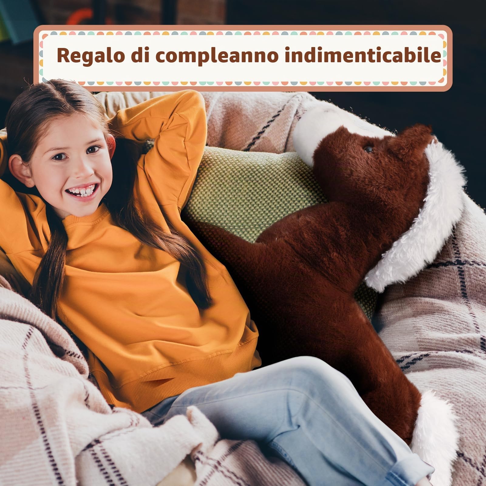 BEJOY Giocattolo in peluche, cavallo, grande pony, per bambini, fidanzata, regalo di compleanno, 80 cm