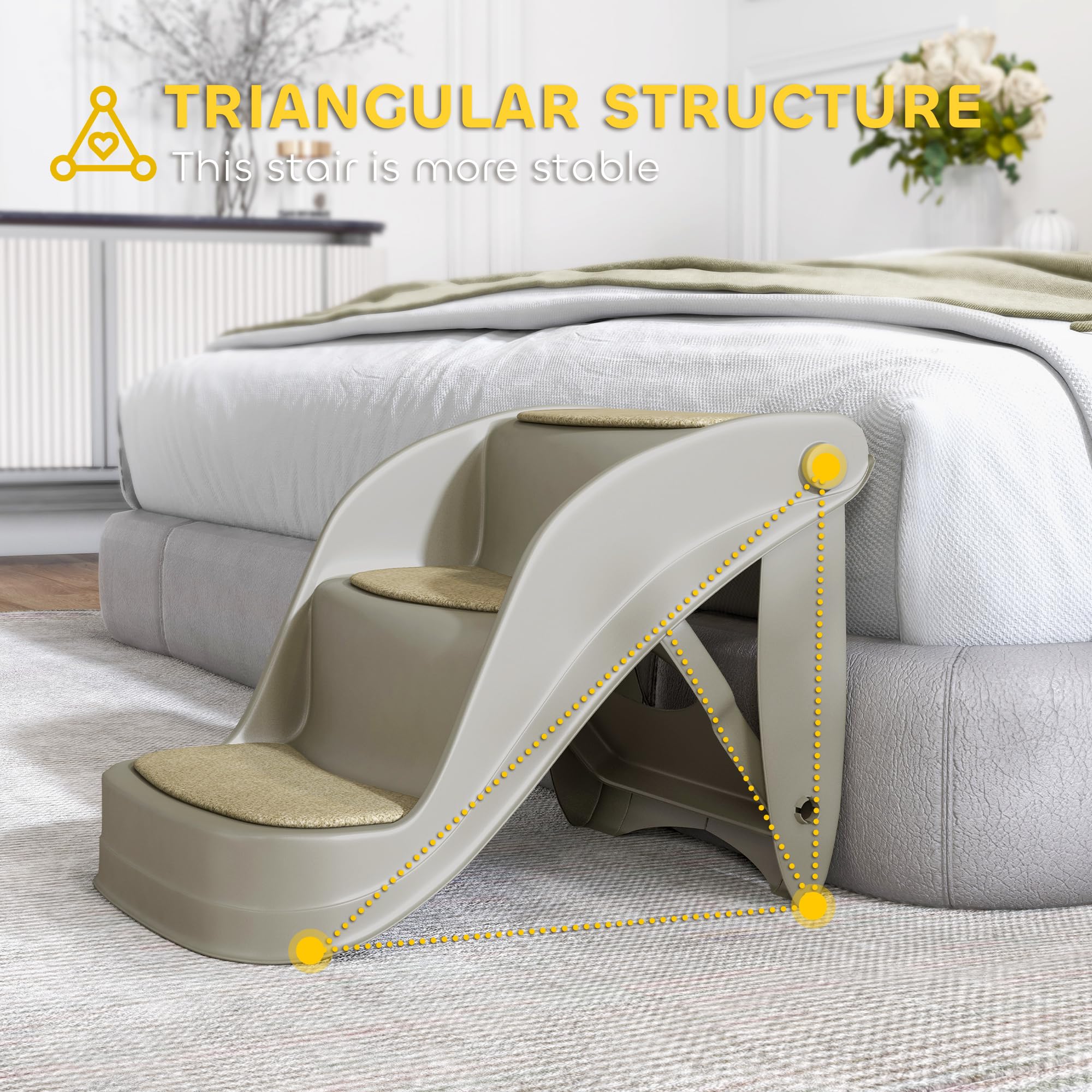 PawHut Escalera plegable para mascotas de 3 peldaños con alfombrillas antideslizantes para perros pequeños, color gris
