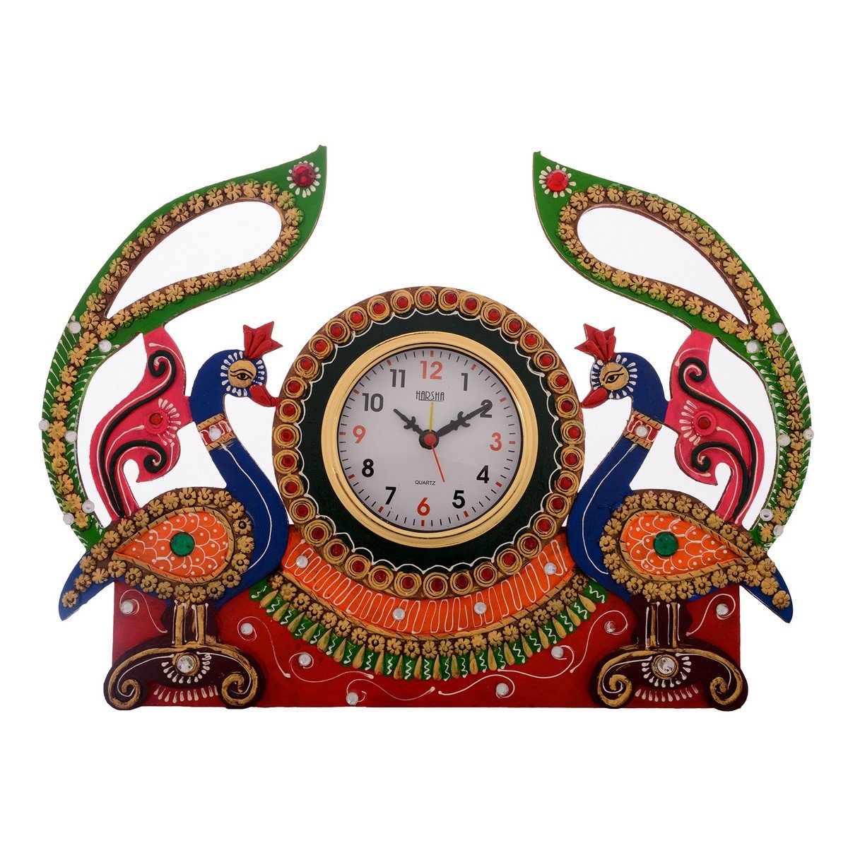 eCraftIndia Peacock Design Decorative Handcrafted Papier-Mache and Wooden Wall Clock (37.5 cm x 1.25 cm x 27.5 cm)