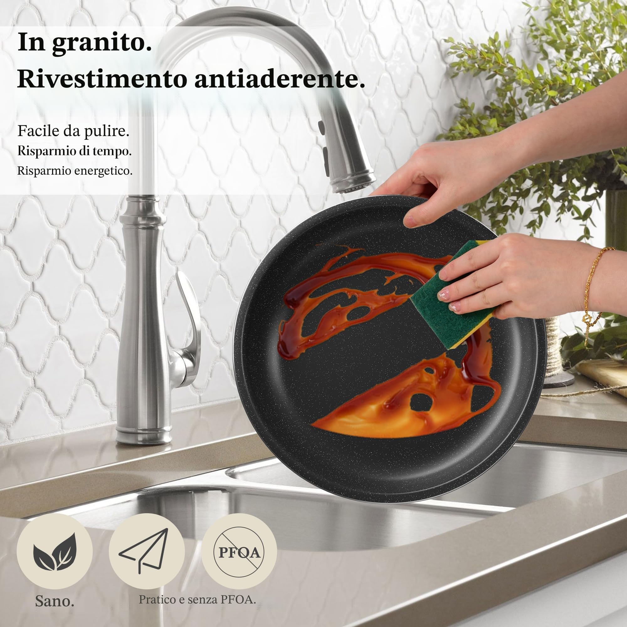 RIOVARM Induzione Set di pentole e padelle con manici staccabili, Impilabile Antiaderente In granito Set di pentole con coperchi, Salvaspazio Set di utensili da cucina Senza PFOA, Padella, Casseruole