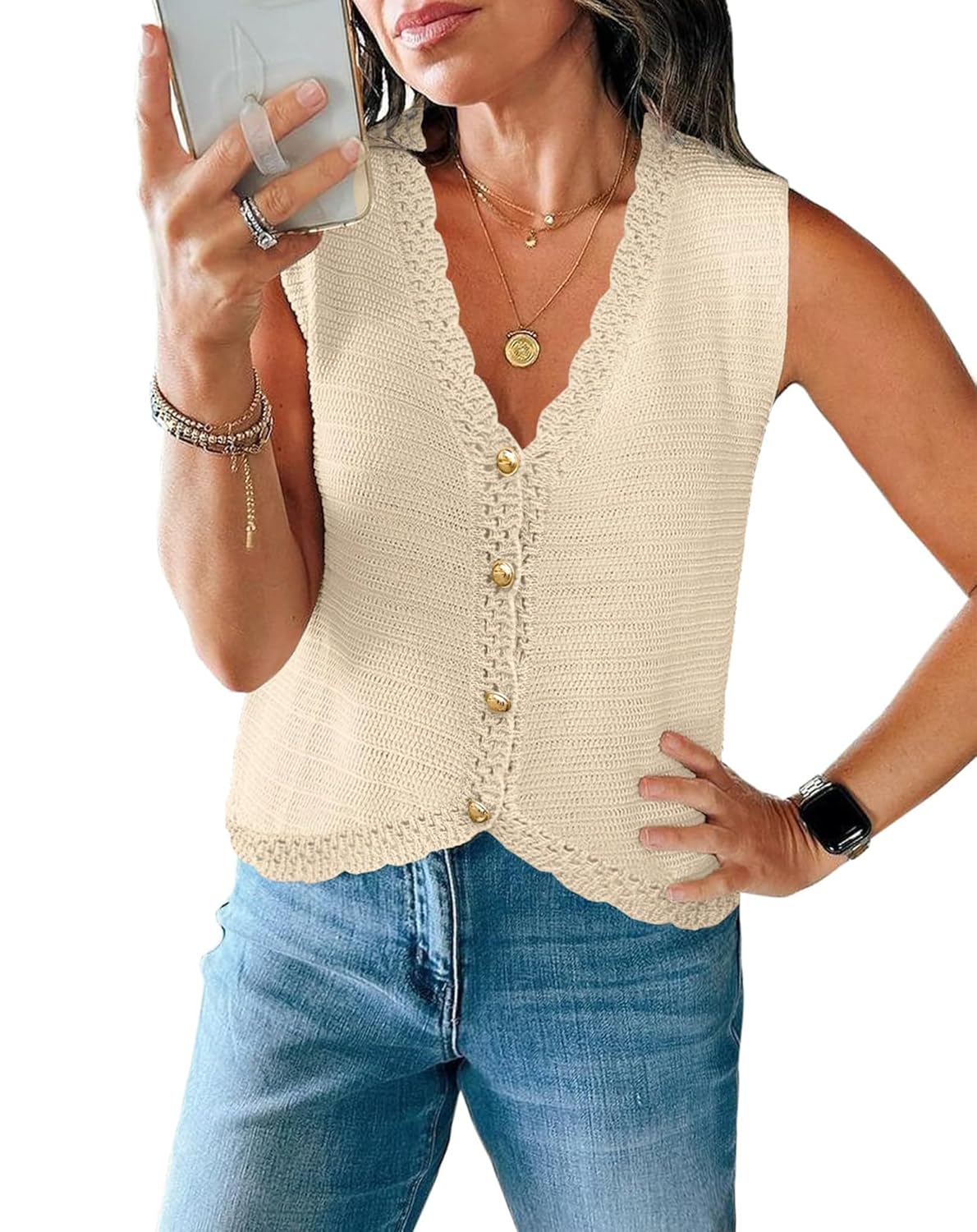 Womens Sleeveless Sweater Vest V Neck Button Up Cardigan Loose Knit Tank Tops Summer Spring Clothes