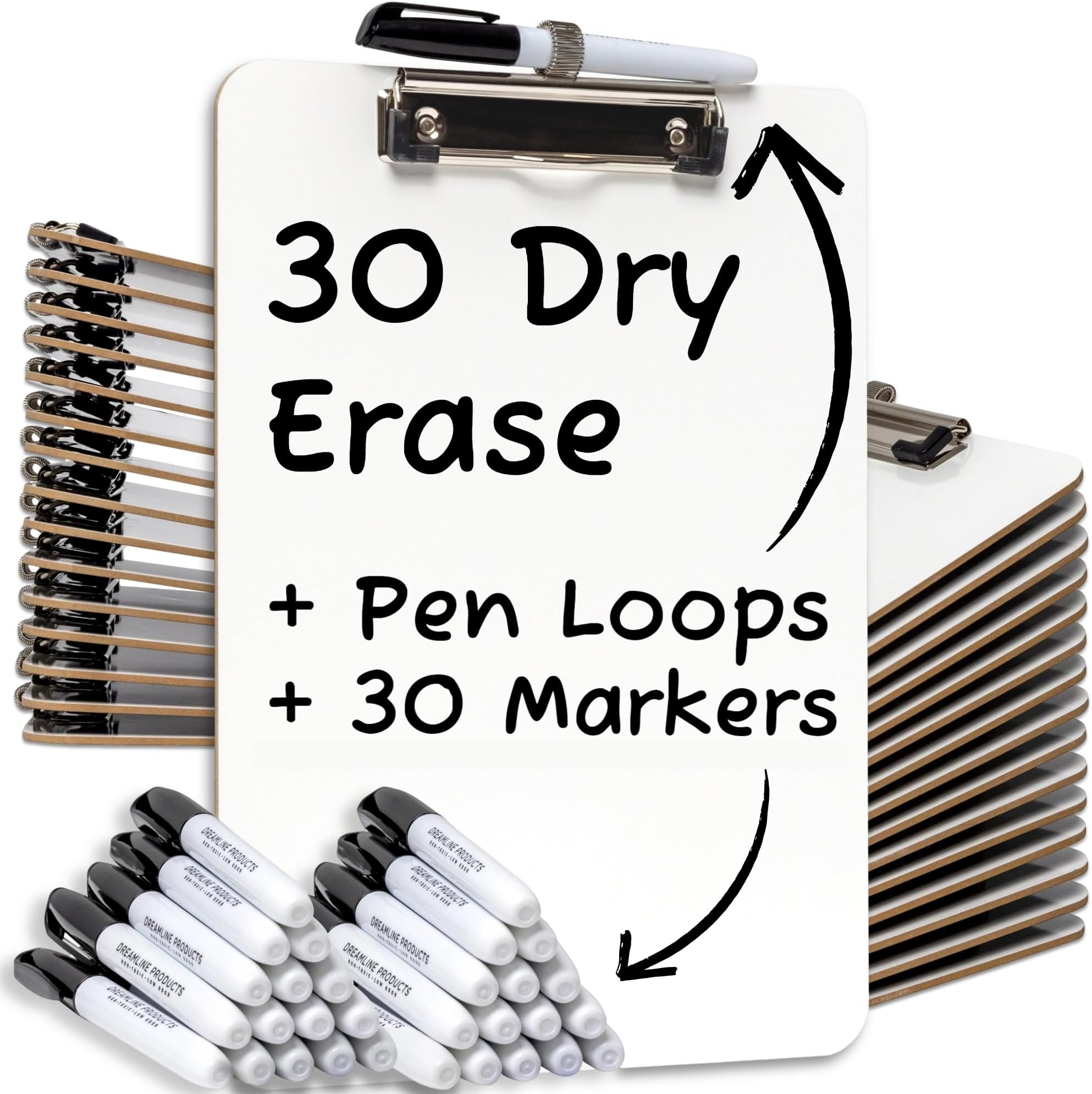 Dry Erase Clipboard (30pc Set) with White Board Markers
