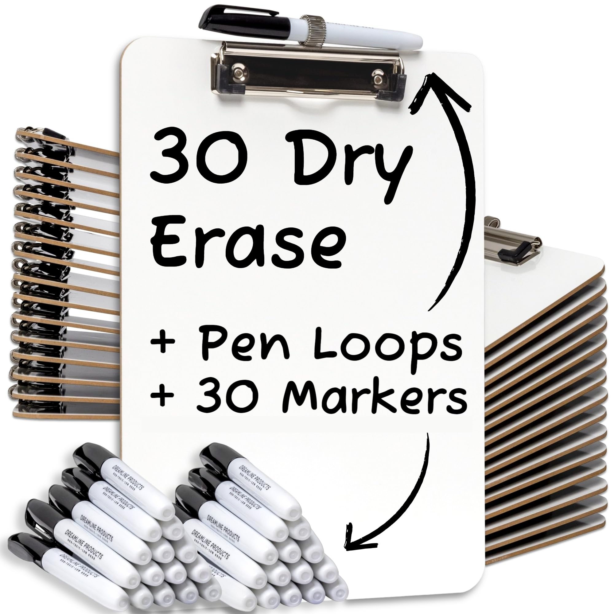 Dry Erase Clipboard (30pc Set) with White Board Markers | Small White Board Dry Erase Clipboards for Classroom, to Do List White Board Small Clip