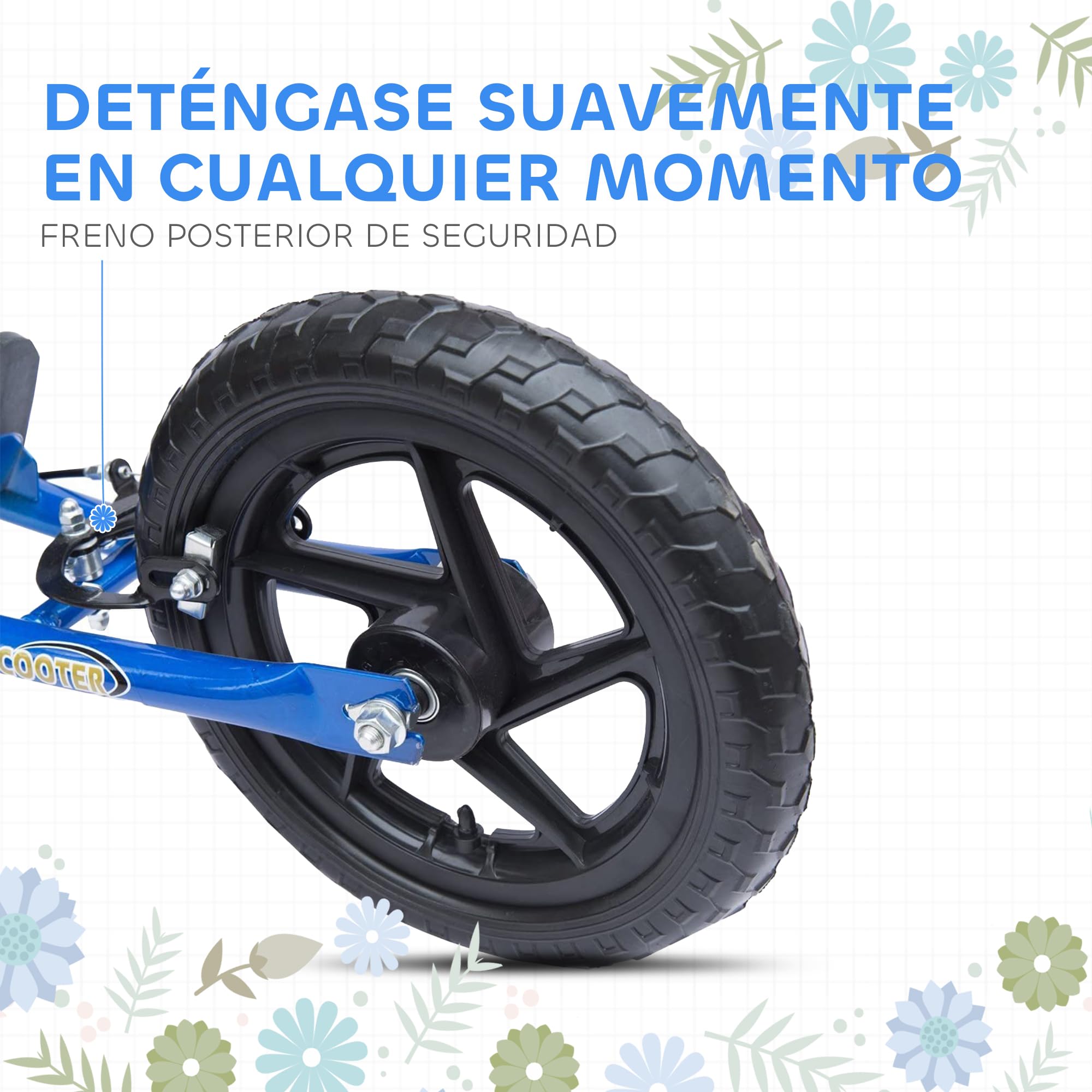 HOMCOM Patinete Scooter 2 Ruedas 12 Pulgadas Monopatín para Niños y Adultos Manillar Ajustable con Freno y Caballete Carga 100kg 120x52x80-88cm Acero