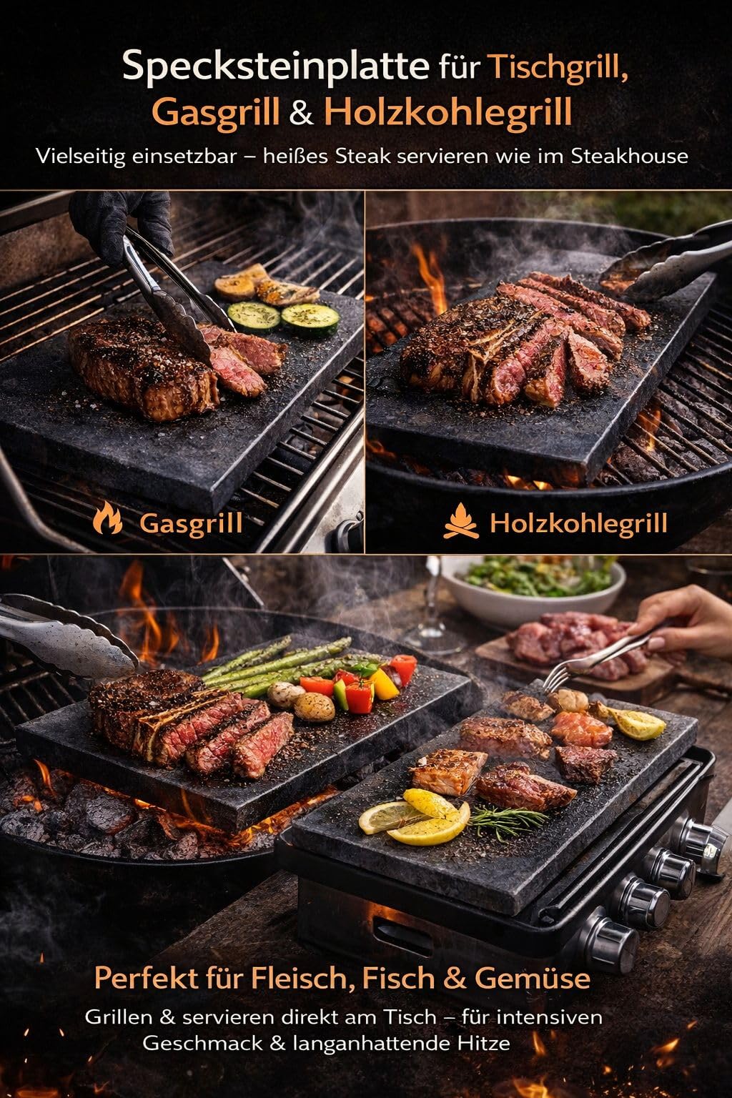 Piastra in pietra ollare Elegant Line, 34,5 × 18,5 × 2 cm, grigio, bordi smussati, per barbecue e pietra calda, pietra ollare italiana di alta qualità