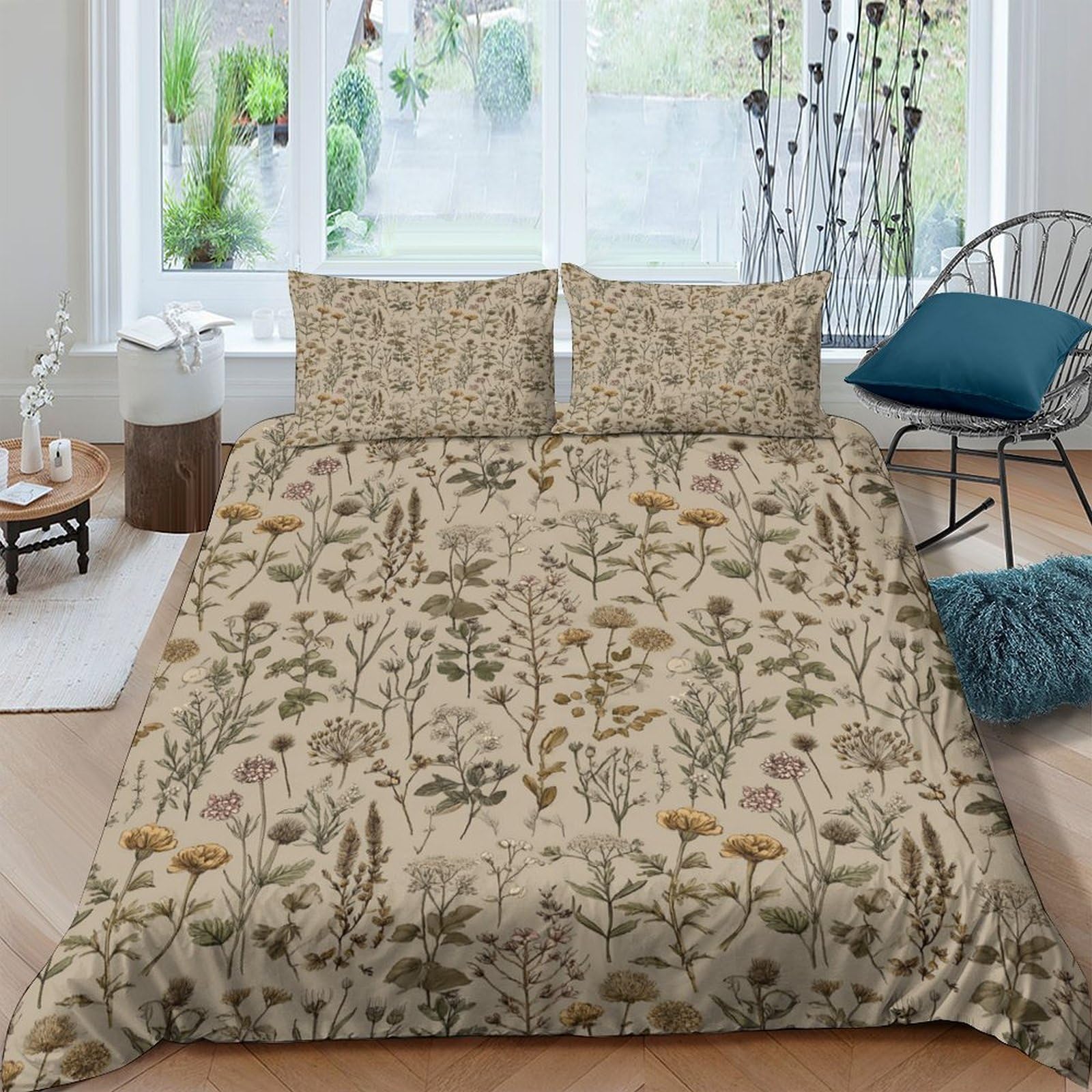 Ctjqhvkz Style-3 3D Printed Botanical Garden Fitted Sheet Microfiber Soft Breathable Wildflower Mattress Cover For Bedroom Decor Single（135X200cm）