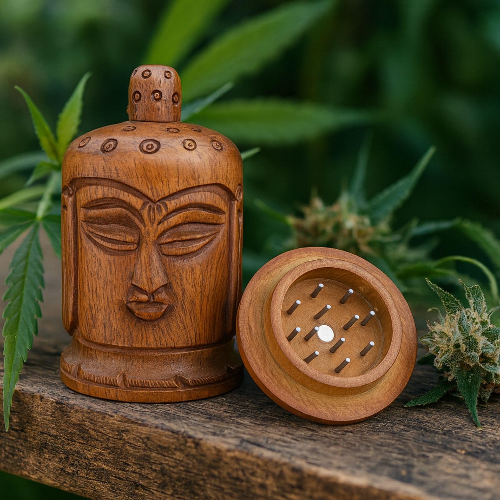 Weedness Molino de hierbas de madera de ébano hecho a mano - Mini triturador accesorio pequeño set de especias