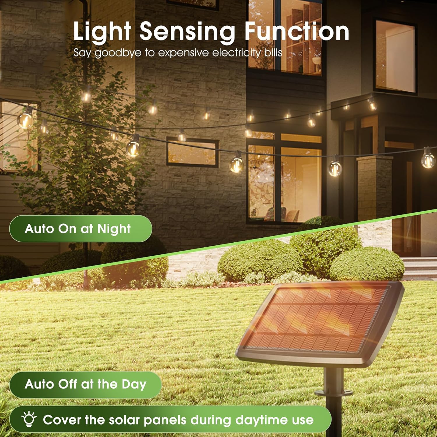 Svater Luci Solari da Giardino G40 30m Luci Festoni Solari Impermeabili 4 Modalità Funzione di Memoria Auto-On/Off Luci a Stringa per Interni ed Esterni Alimentate a Energia Solare per Patio Festa
