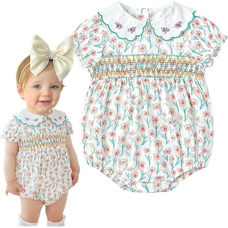 Baby Girl's Smocked Bubble One-Piece Romper