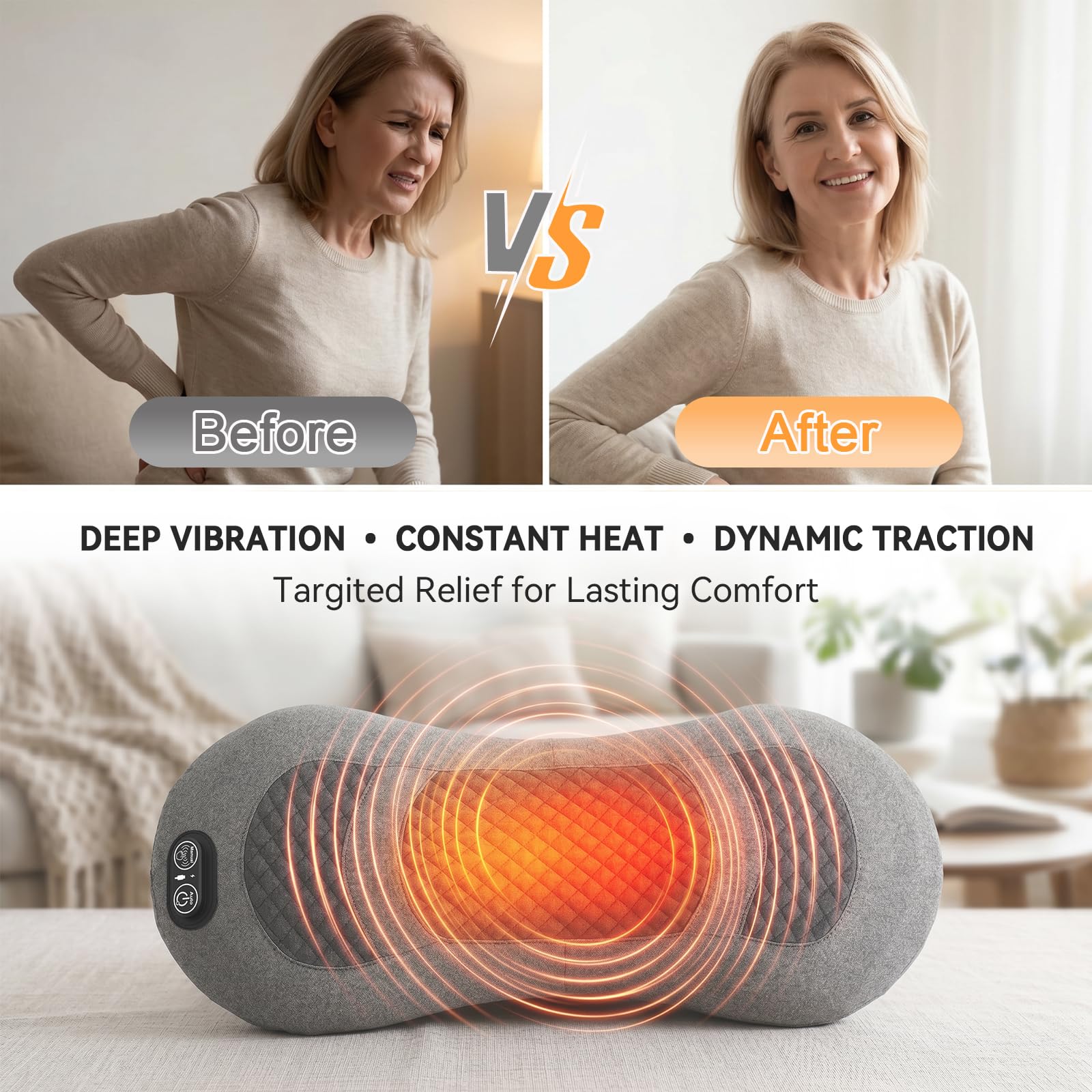 Masseur de dos électrique 3 en 1 avec chaleur, vibrations et étirements pour soulager les douleurs dans le bas du dos, coussin de soutien lombaire pour la maison, le bureau, le siège de voiture et le
