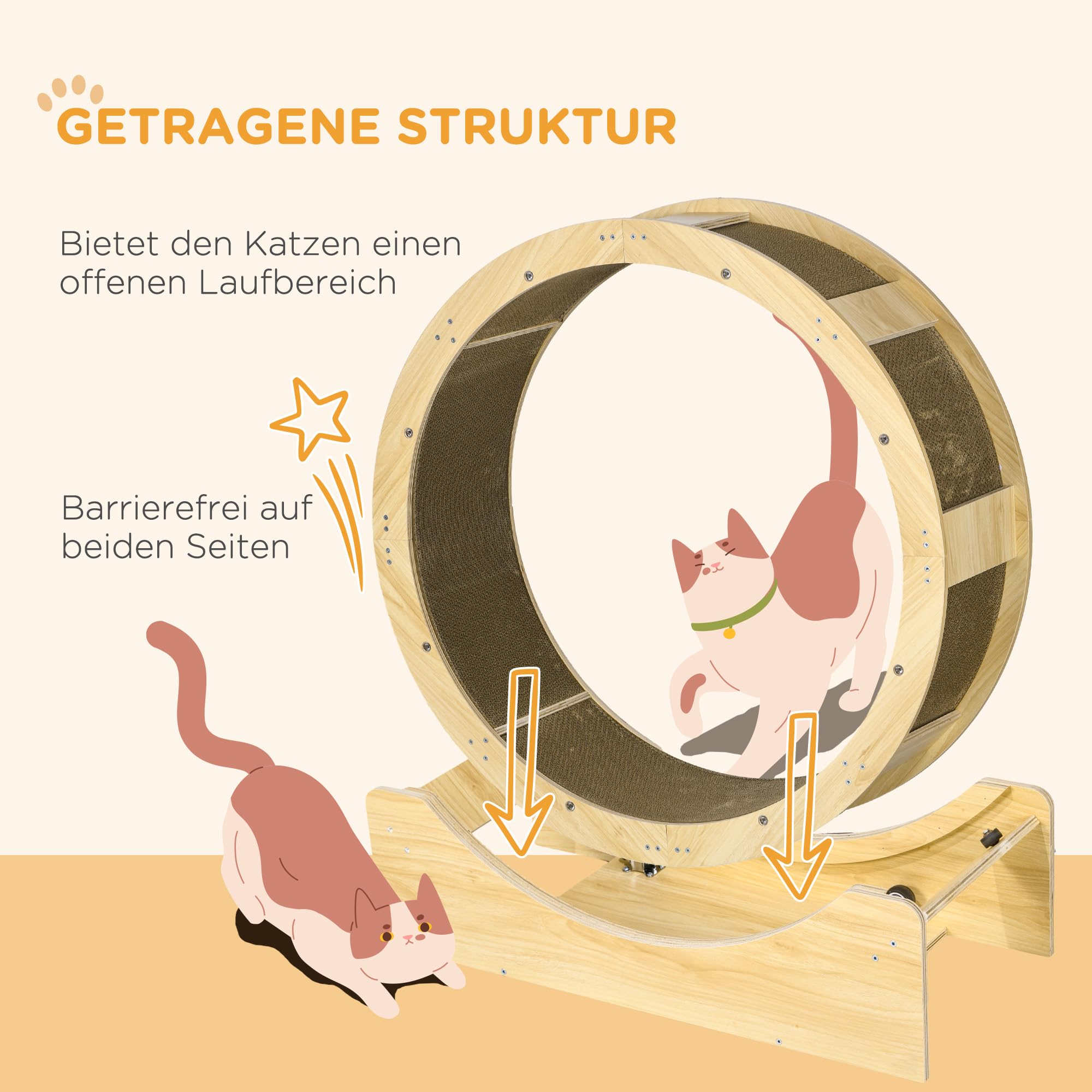 PawHut Katzenlaufrad Aus Holz – Laufband Für Katzen Mit Bremse | 76 Cm Durchmesser