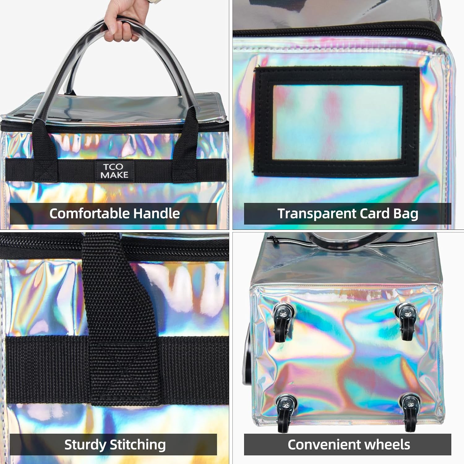 Reusable Grocery Bag on Wheels, Rolling Shopping Bags with Wheels and Handle, Folding Rolling Tote Trolley, 3 Pockets and Zipper Cover, Carries Up to 46 LBS (Medium, Phantom White) - Image 7