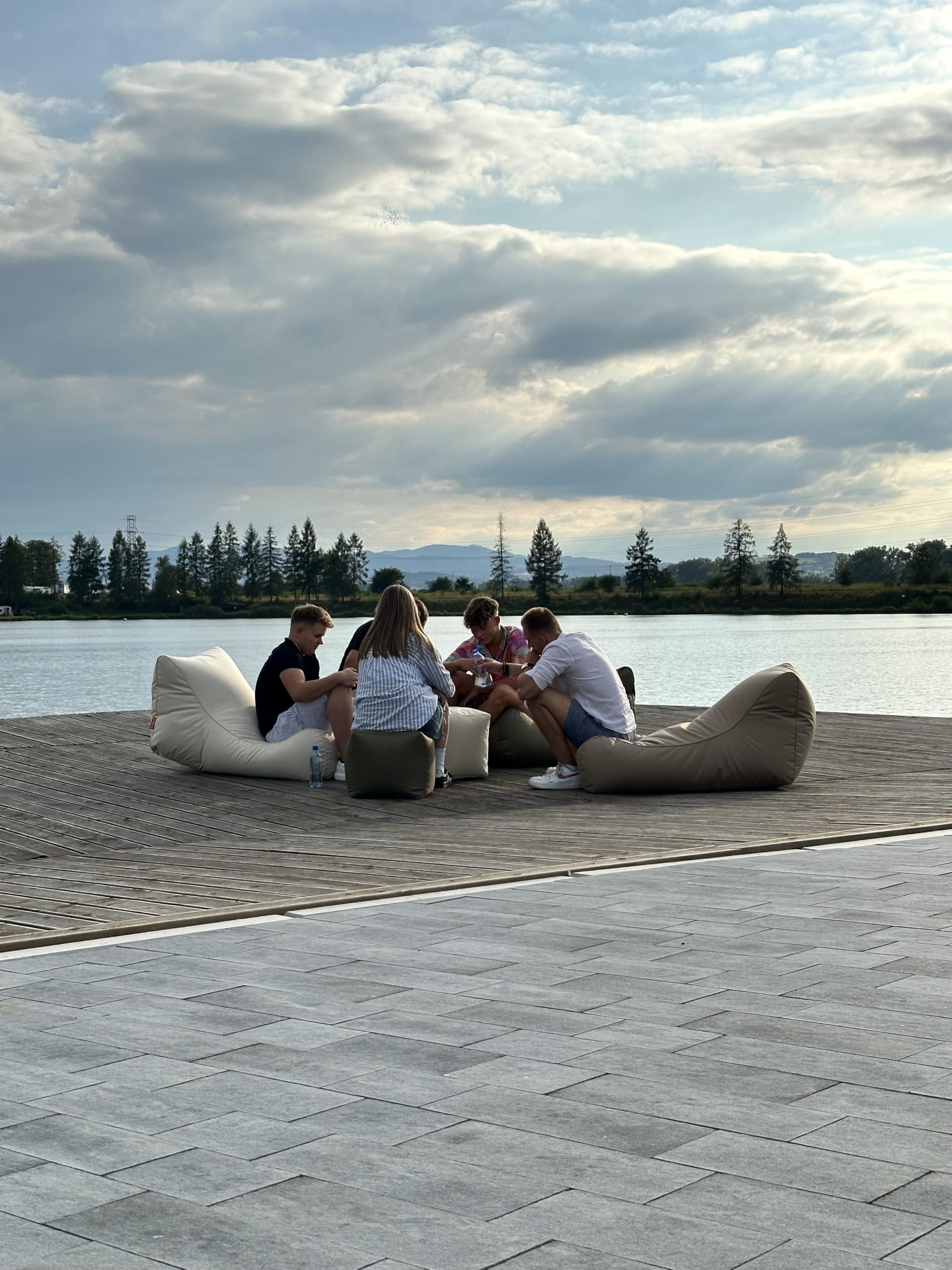 Ecopuf - Master Polyester Pouf Sessel Outdoor Chaise Longue - Sitzsack mit Staufach und Griff - Robuster Stoffsack - Entspannungssessel - Wohnungseinrichtung - 115x65x60cm, Weiß Nc3