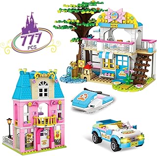 Friends House Building Blocks Set Pizzeria Building Toy and Beach Tree House Creative Construction Toy STEM Building Bricks Kit with Storage Box Role Play Toy Educational Gift for Girls 6-12 (777 PCS)