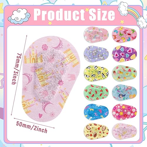 Miniatura 8 de Panitay 120 parches para ojos para niños y niñas, parche adhesivo a granel de tela de algodón transpirable con ojo perezoso para ambliopía