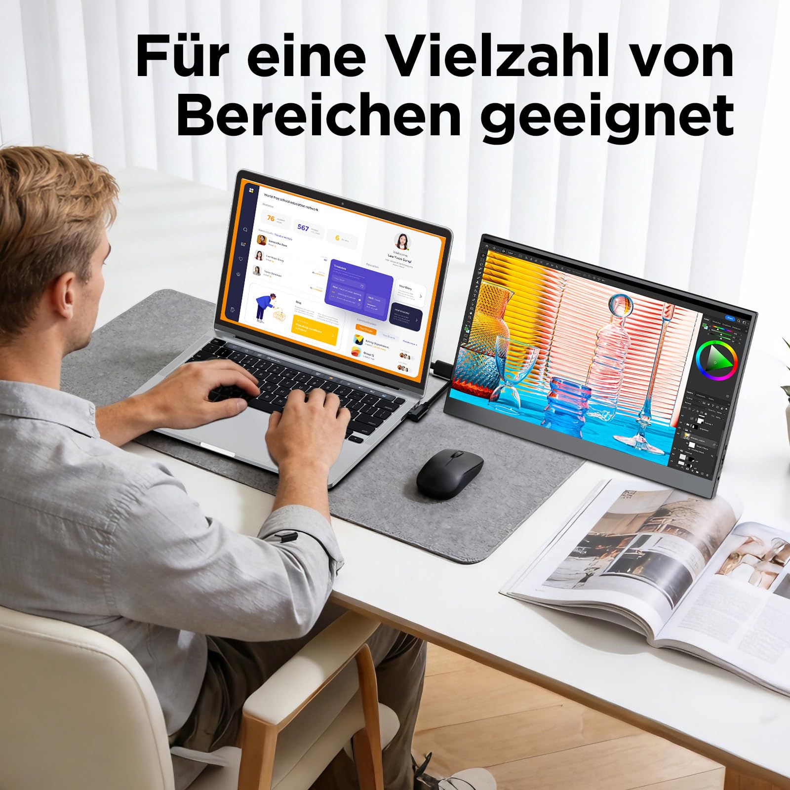 15,6'' Portable Monitor, 1080P FHD Tragbarer Monitor mit Ständer, Mobiler Monitor IPS Bildschirm mit Lautsprechern, Ultra-Dünner Zweitbildschirm für Laptop/PC/Mac/PS4/Switch-USB-C & HDMI Anschluss