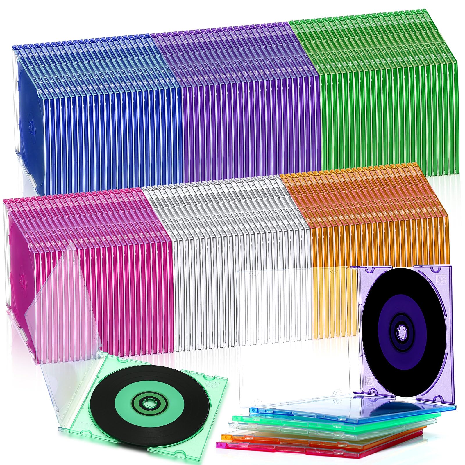 Photo 1 of Tellegloww 150 Pcs Clear Single CD DVD Disc Case Plastic CD DVD Blu-ray Clear Slim Jewel Cases Thin 5.2mm Slim for Protection Replacement(Red Blue Purple Green Orange White)