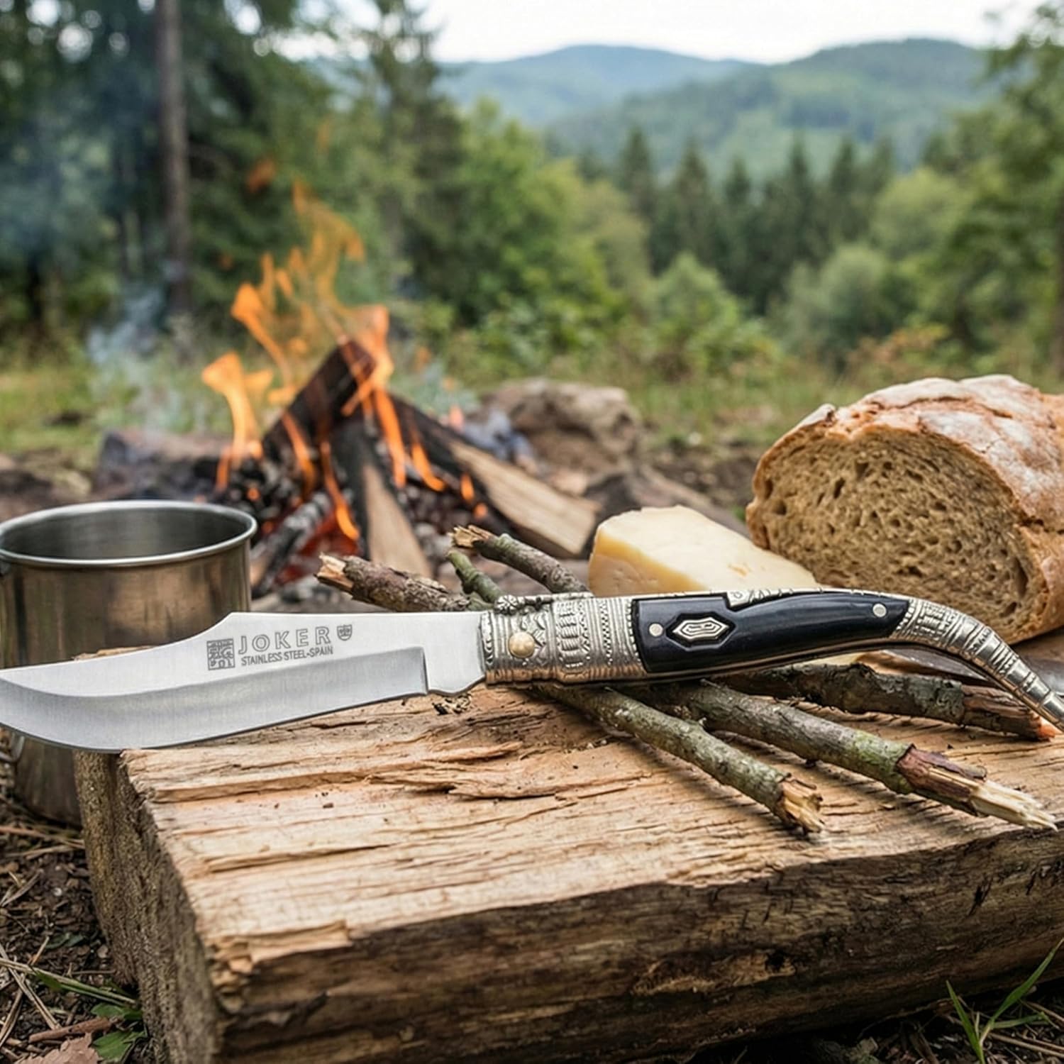 Joker Classic pocket knife N105 with zamak handle - decorated ABS, 4 in. blade, fishing, hunting, camping and trekking tool (Black)