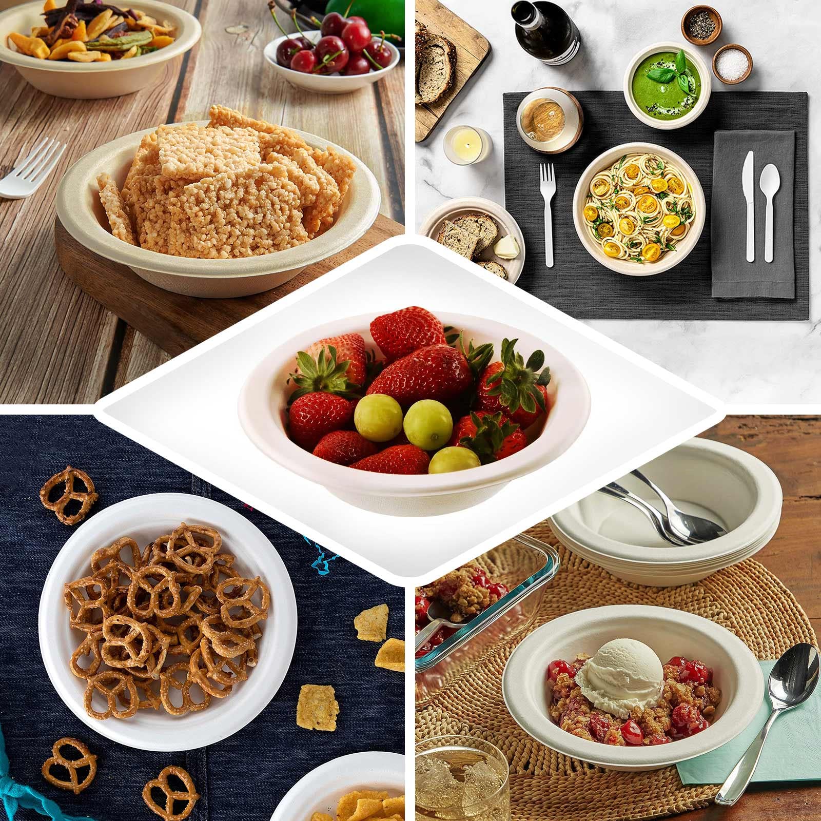 Wisefood Lot De 50 Bols à Soupe Jetables En Canne à Sucre, Ronds, Blancs, 300 Ml, Parfaits Pour Les Frites Ou La Salade, Vaisselle En Canne à Sucre