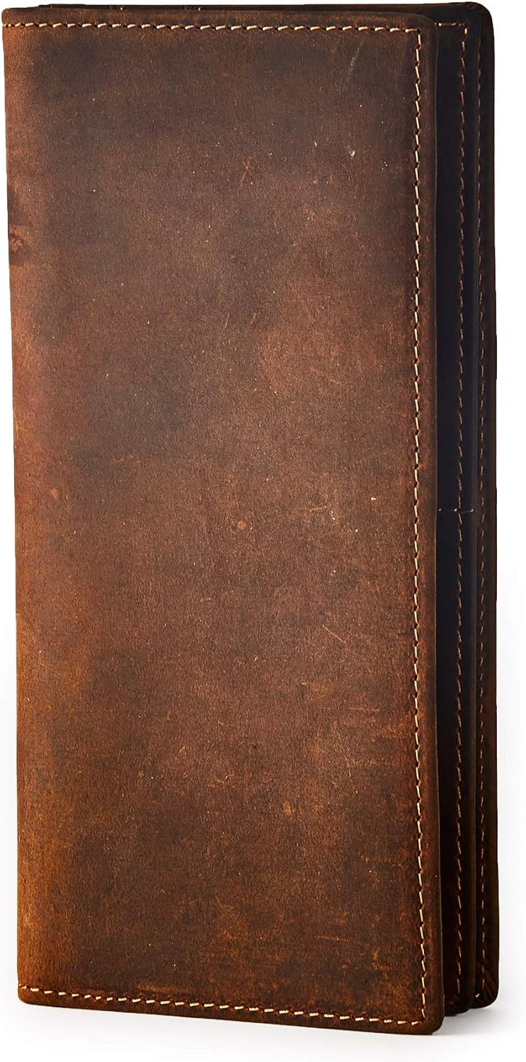 Vintage Top Grain Leather Wallet for Men Gift Box Top Grain Leather Minimalist Wallet for Men RFID Blocking Vintage Handmade Card Holder Bifold Slim Wallet Gift Box