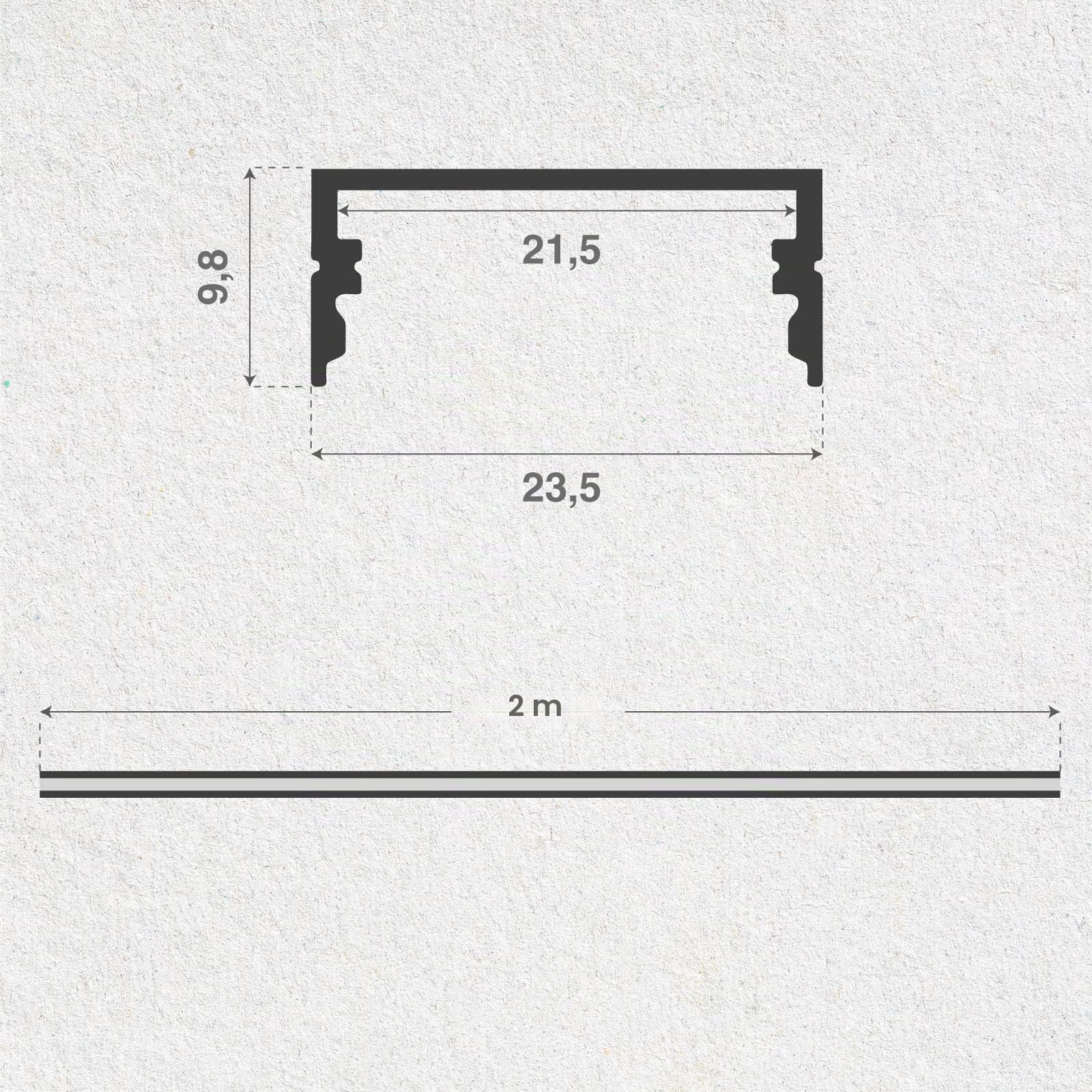 Eurocali 5x Profili da 2m (10mt) in Alluminio Bianco per Strisce LED Copertura Opaca larghezza max striscia led 21.5mm - 23.5 x 9.8