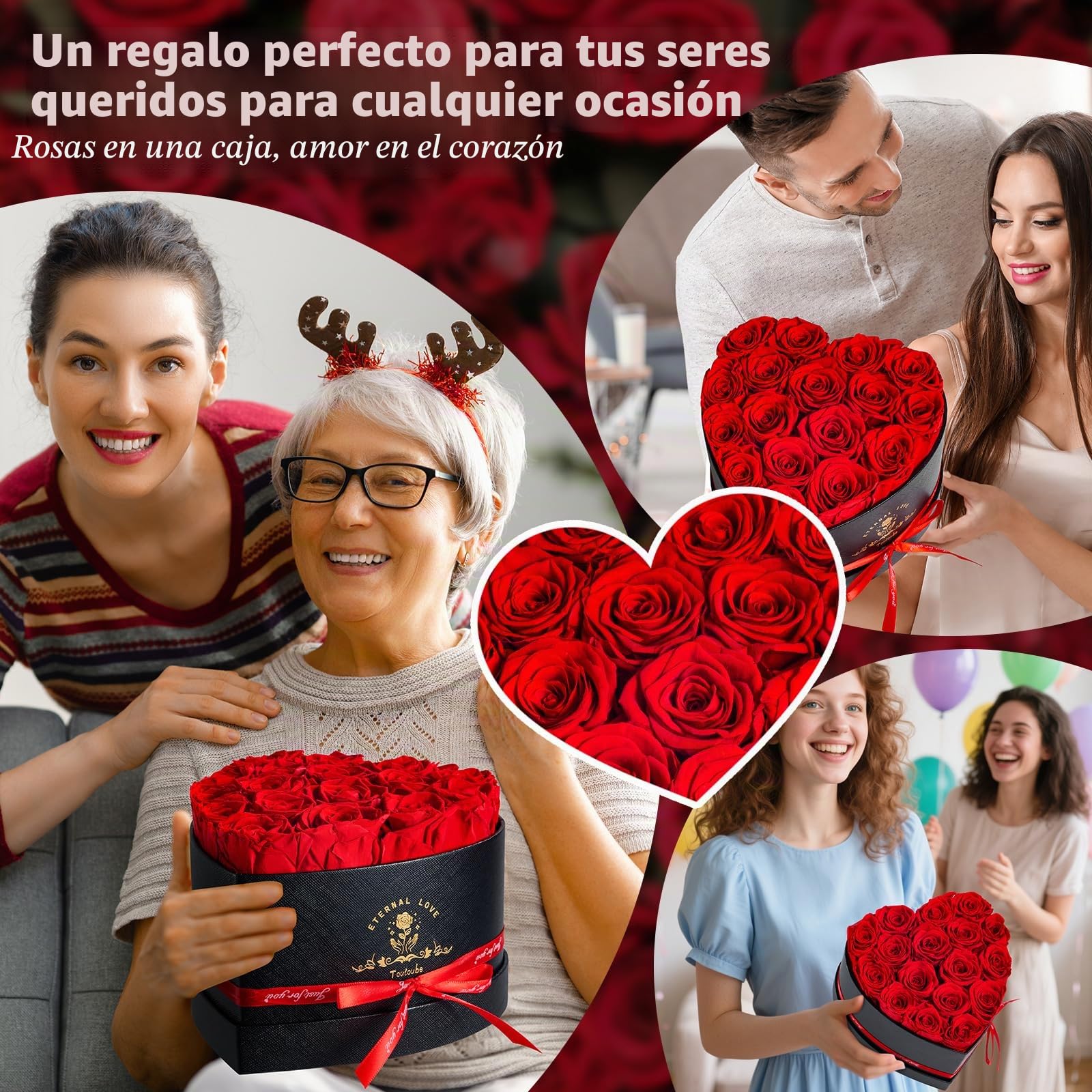 17 Piezas Regalos Día de la Madre para Mujer con Rosas Natural Preservadas - Flores Eternas en Caja Corazón, Rosa Preservada para Mujer Novia o Mama, Navidad, San Valentín, Aniversario, Cumpleaños