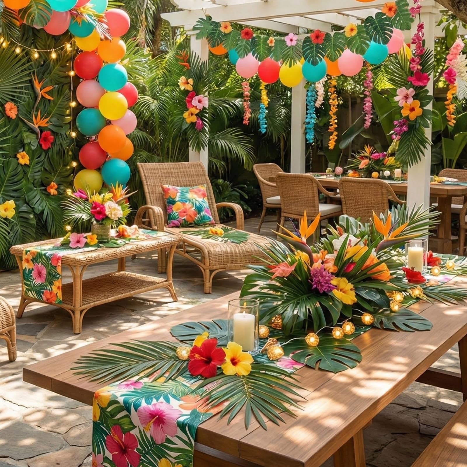 50 pezzi di foglie di palma artificiali, 5 dimensioni di foglie artificiali per decorazioni giungla, foglie artificiali per giungla, foglie di Monstera per piante artificiali a tema giungla