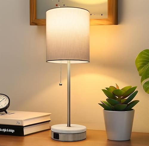 Juego de 2 lámparas de mesa para sala de estar, lámpara de noche de cristal moderna con puertos USB, lámparas de mesita de noche regulables de 4