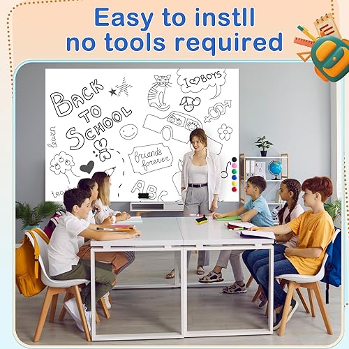 Miniatura 6 de Pasimy Pizarra magnética de borrado en seco, papel de pizarra blanca de 48 x 60 pulgadas, gran adhesivo autoadhesivo para pared, fácil de escribir y