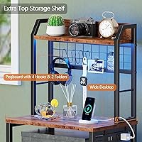 Vista 6 de Furologee 40'' Tall Nightstand with Charging Station, Bedside Table with LED Lights, End Table with 2 Drawers and Storage Shelves, Night Stand with