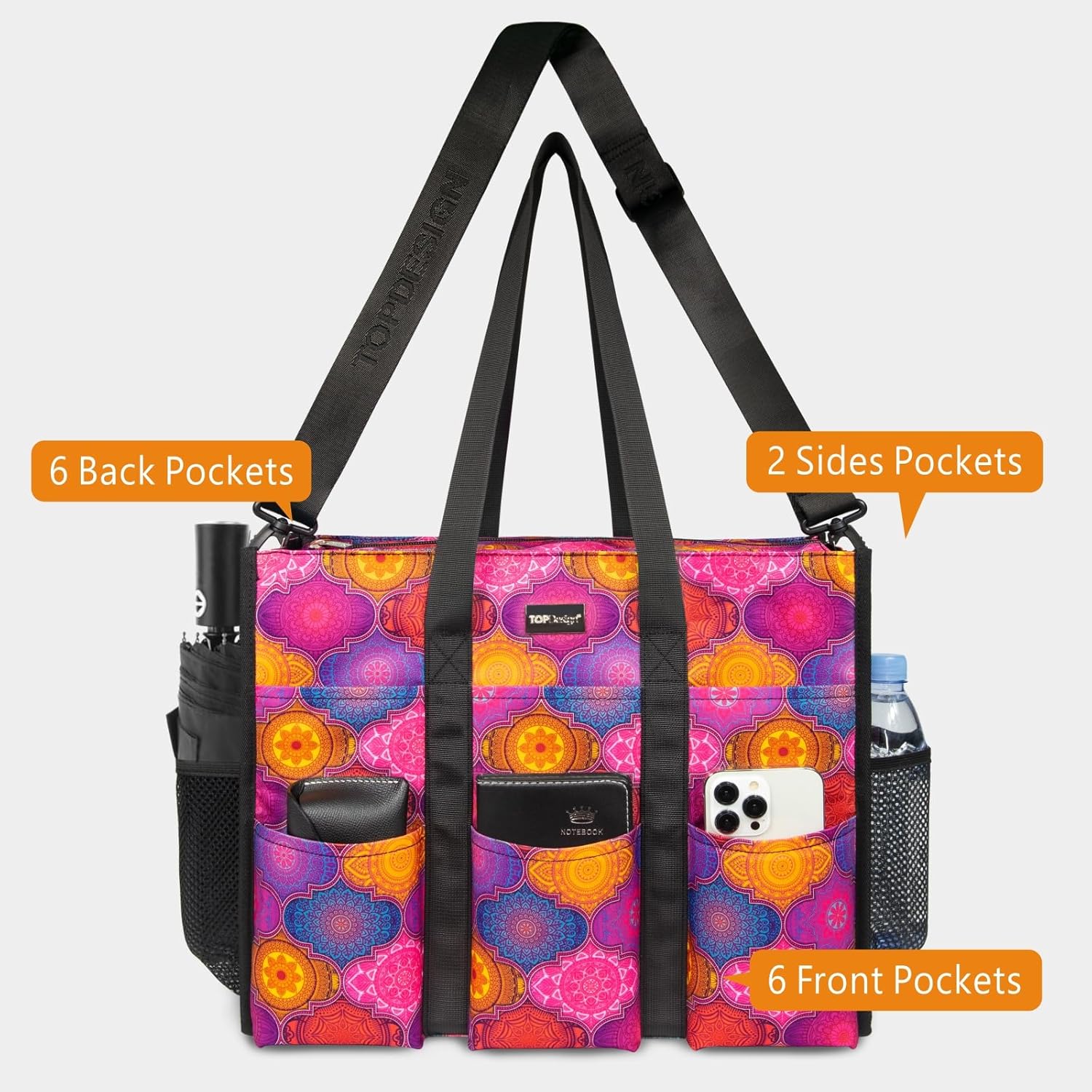 TOPDesign Utility Water Resistant Tote Bag with 22 Pockets, Top Zipper Closure & Thick Bottom Support, for Working Women - Image 4