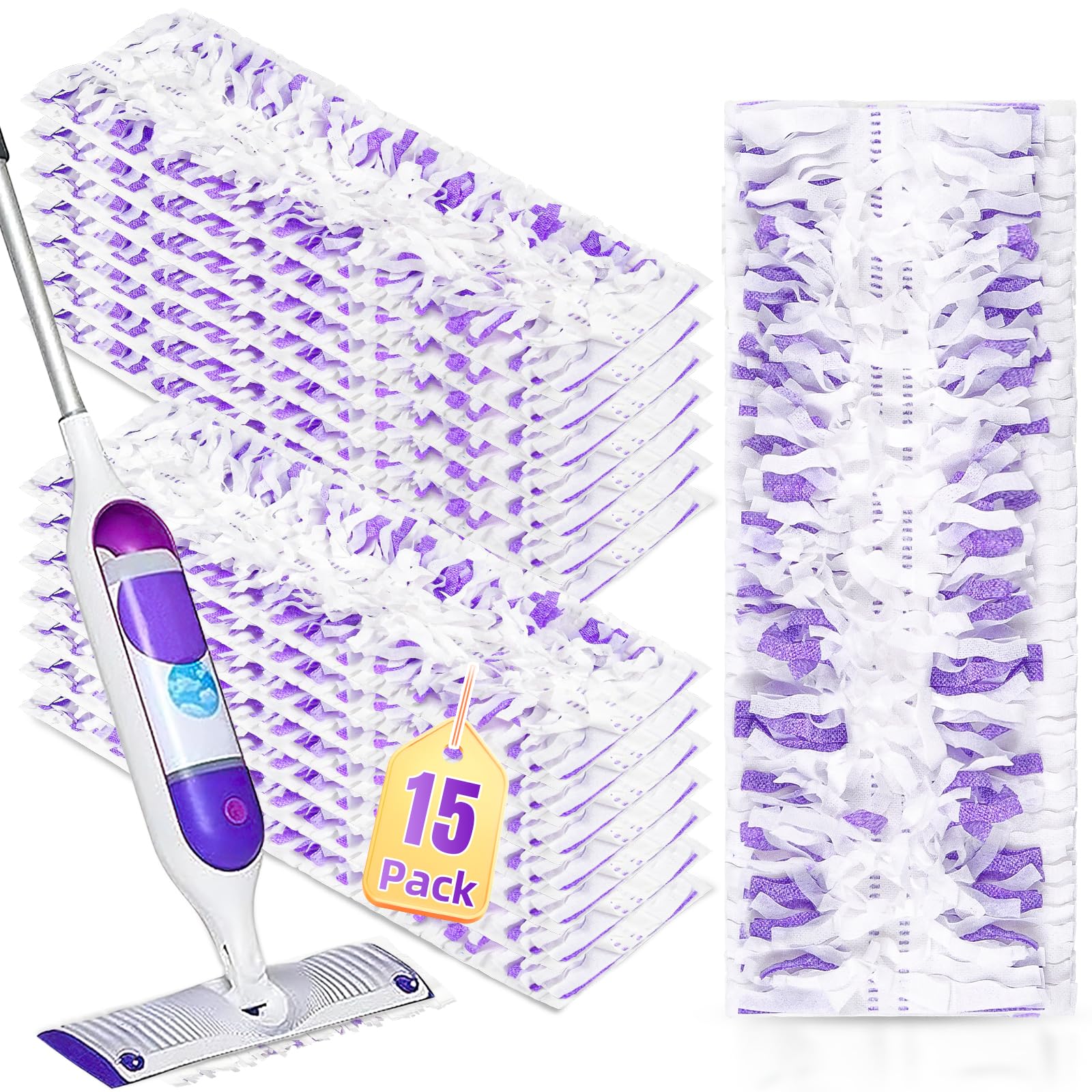 Paquete de 15 almohadillas desechables para fregona Swiffer Power Mop multisuperficie y mopa de madera PowerMop, almohadillas PowerMop de repuesto para limpieza de suelos
