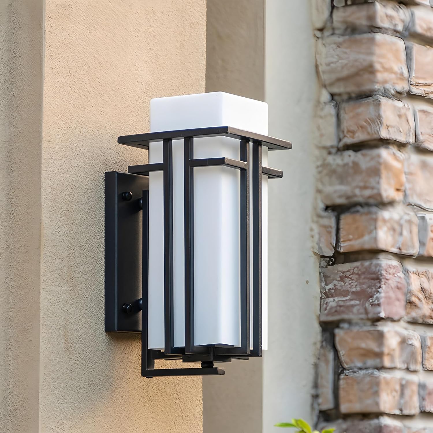 Outdoor Porch Light Wall Mounted Waterproof Wall Lantern Exterior Light Fixture for Entryways Yards Garage Front Porch, Square Metal Frame with Frosted Glass, Black