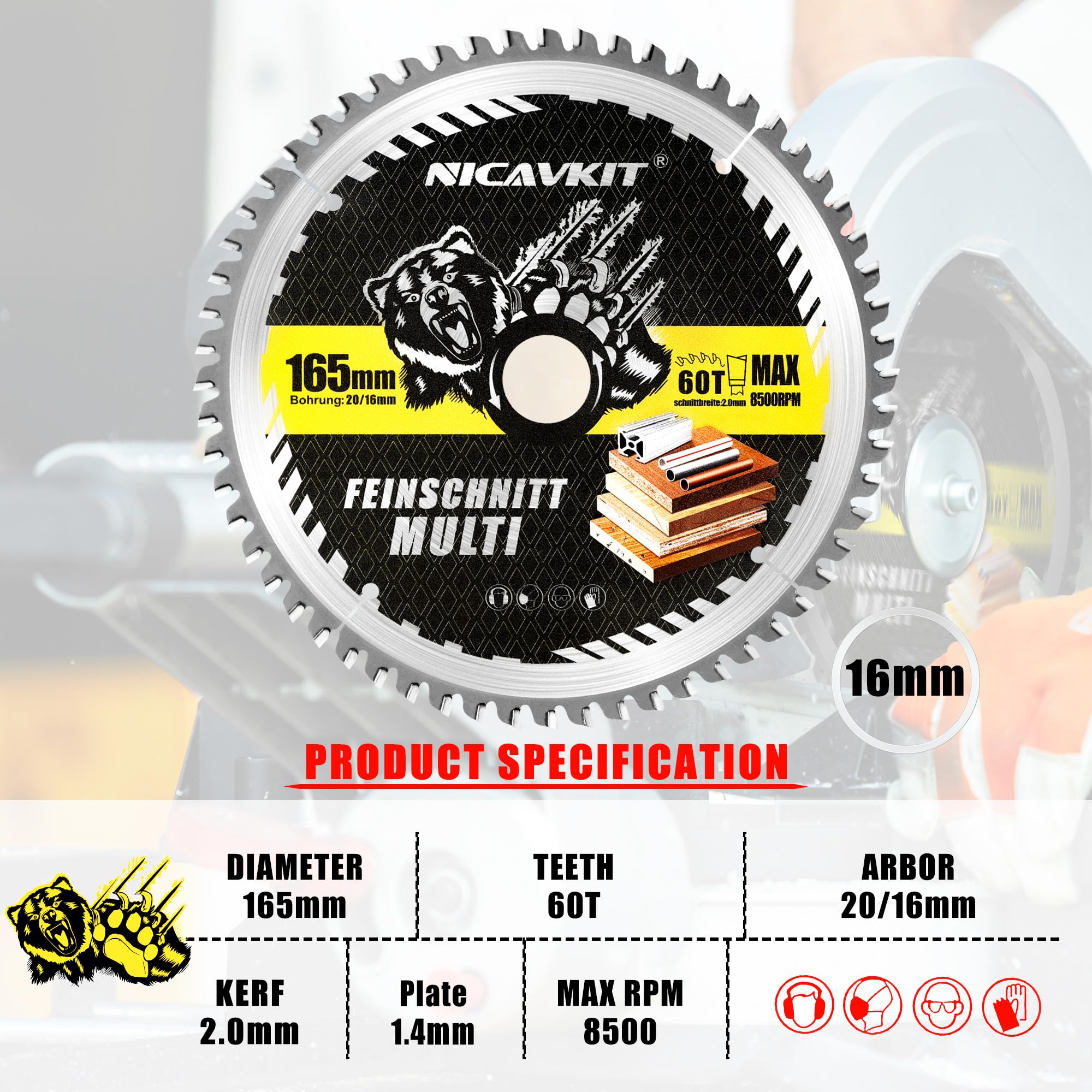 Lame scie circulaire Ø 165 x 20 mm pour bois, métal et aluminium, etc. Avec bague de réduction de 16 mm – Lame de scie multi-matériaux 160 x 20 mm Compatible avec Bosch, Makita & Dewalt
