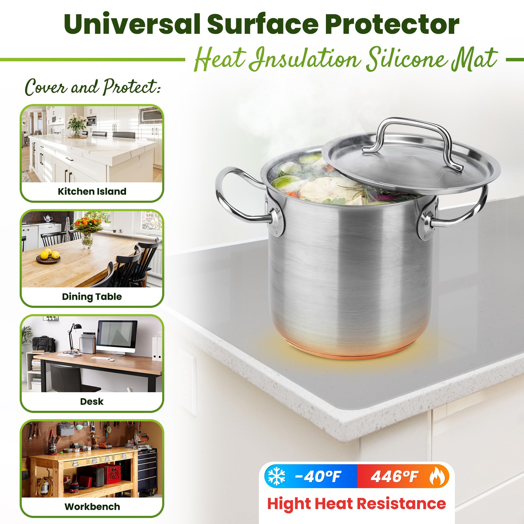 Tapete de silicona de alta calidad de 25 x 17 pulgadas, grueso, resistente al calor, tapete impermeable para encimera de cocina, máquina de café, cubierta de estufa superior de vidrio, protector de