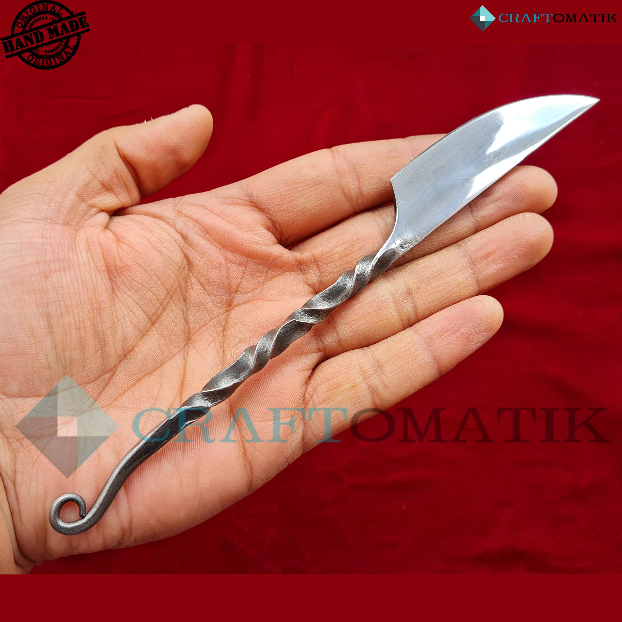 Set di posate forgiate a mano in stile medievale | 3 pezzi (coltello, forchetta, cucchiaio) con custodia in pelle | set regalo per cucina, campeggio e barbecue | HFTC07x