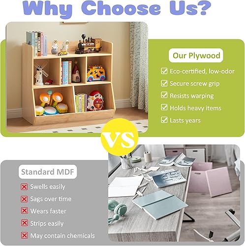 Miniatura 3 de Estante de almacenamiento de madera para juguetes y libros con protector de bola rodante, cubos profundos, organizador Montessori de madera